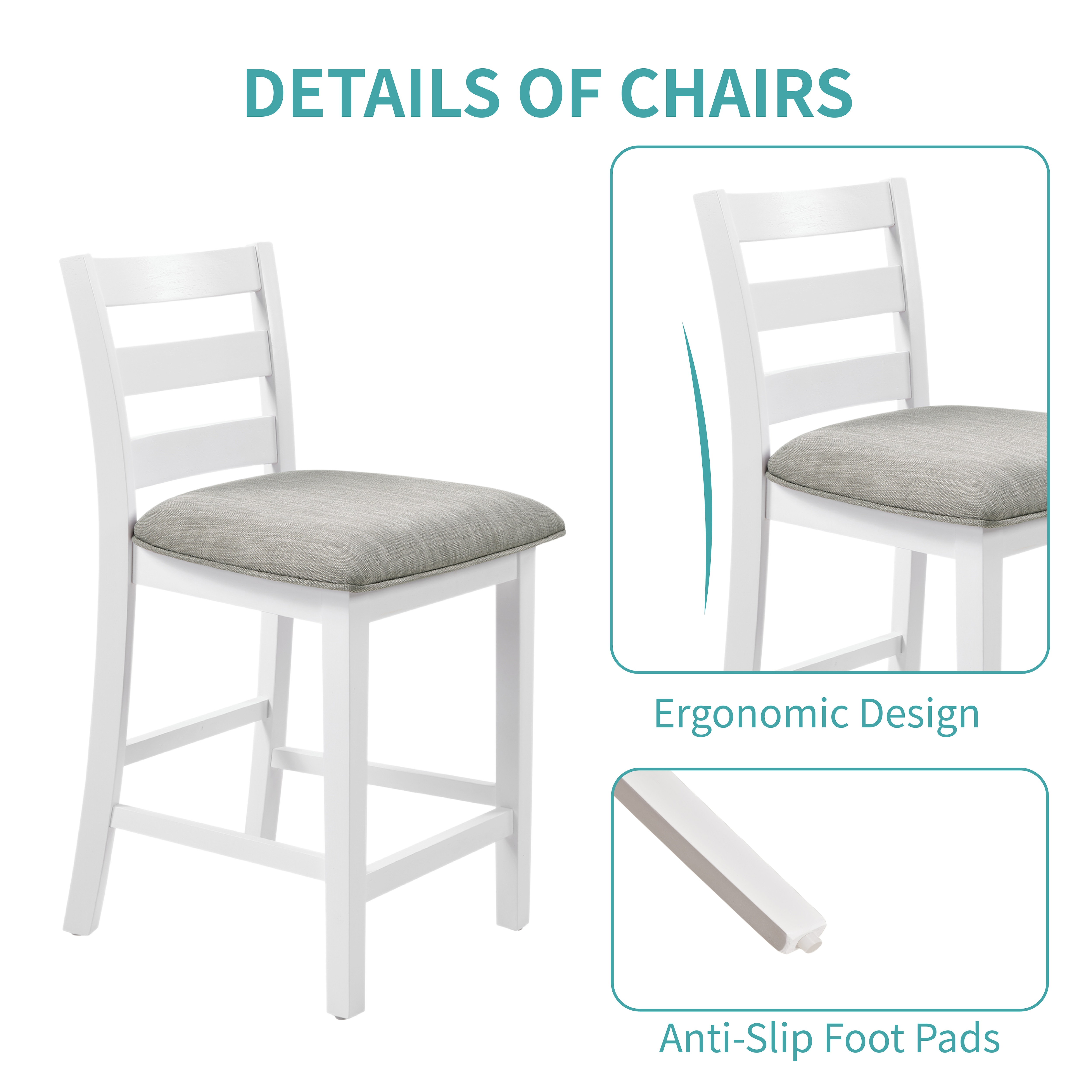 30" Modern Dining Table Set For 2 With Charging Station & 3-Tier Adjustable Storage | Space-Saving Kitchen Set With Upholstered Chairs For Small Spaces, Apartment,White_voghion.com